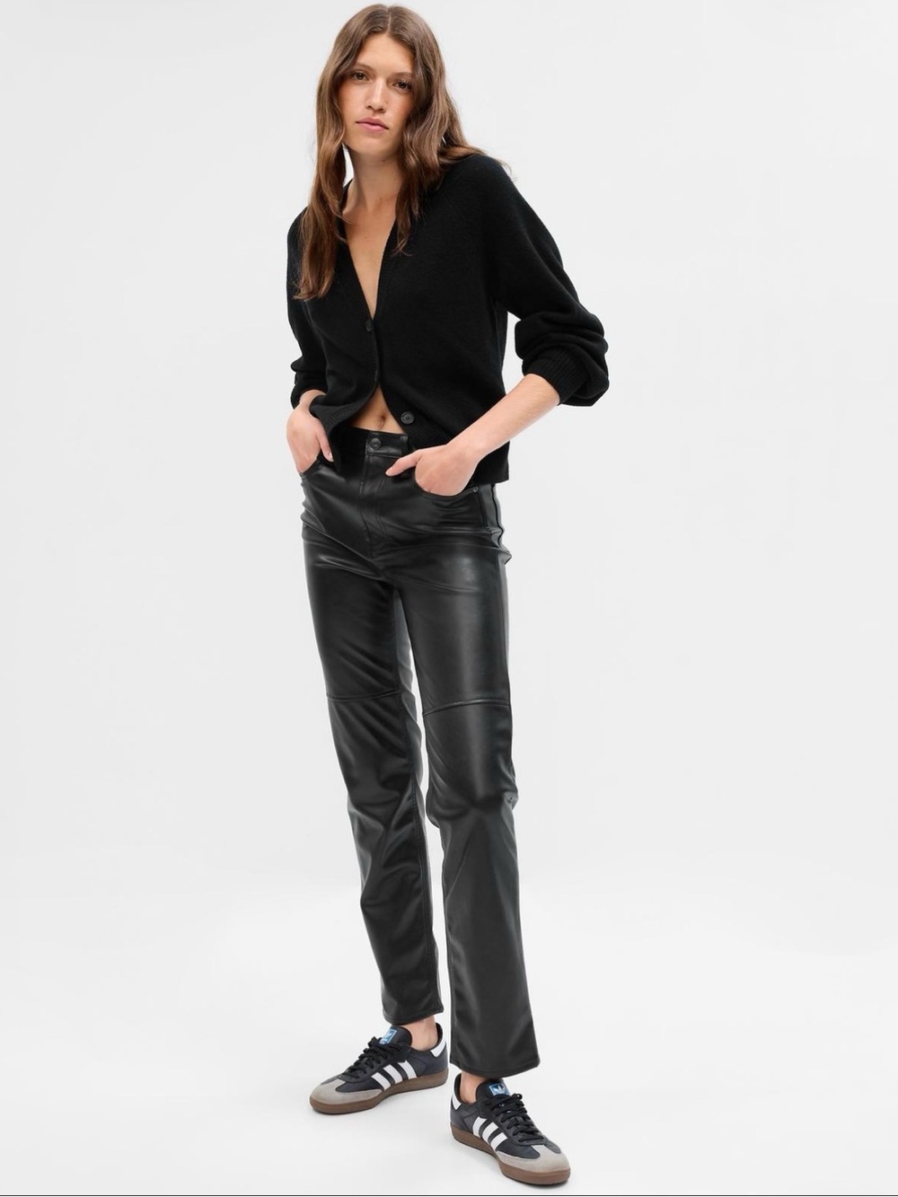 GAP Black Faux Leather Straight-Leg Pants